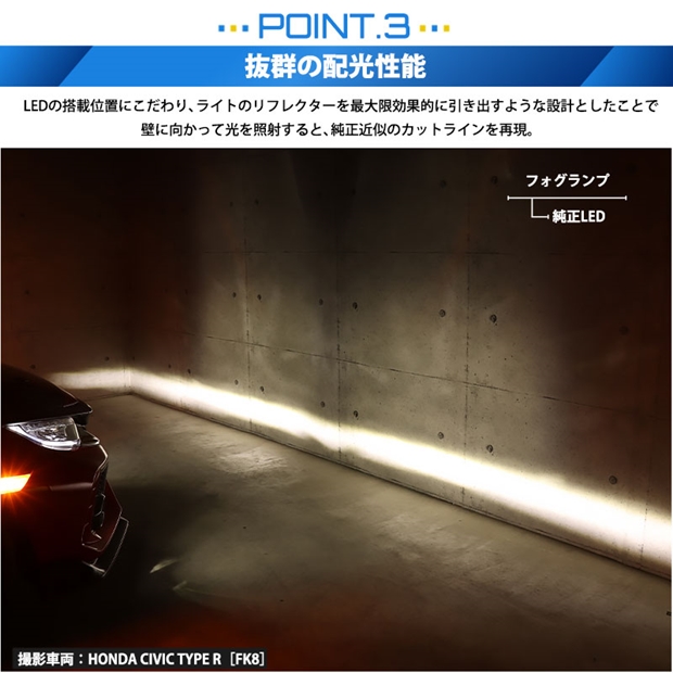 【即納】ホンダ シビック タイプ R［FK8］ 純正 LEDフォグランプ装着車対応［H11型］イエローガラスレンズフォグランプユニット付 LED  MONSTER L8400 イエロー LEDフォグランプキットバルブ規格