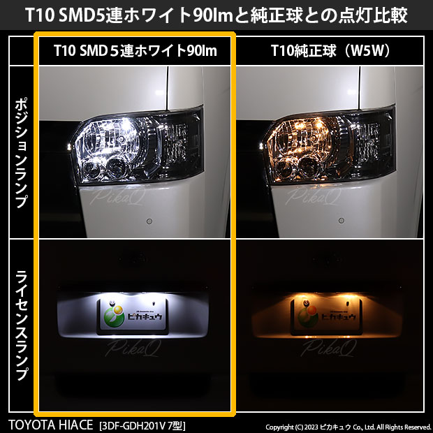 即納】【メール便可】トヨタ ハイエース［200系 7型］対応 ポジションランプ用LED T10 3chip HYPER SMD 5連 ウェッジシングル  LEDカラー