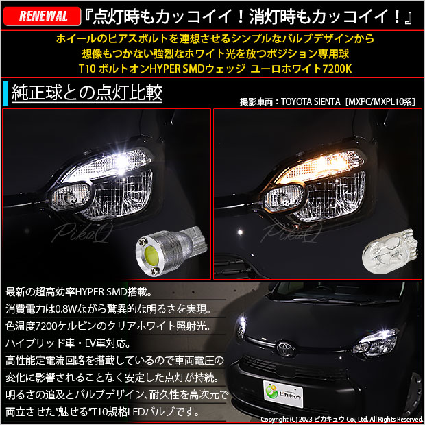 ピカキュウ トヨタ シエンタ (NCP80系) 対応 LED ポジションランプ T10 ボルトオン 45lm ユーロホワイト 7200K 2個 3-B-8