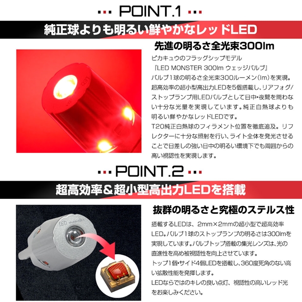 ピカキュウと言えば！LED MONSTER T20s レッド 300lm CARLED専門的