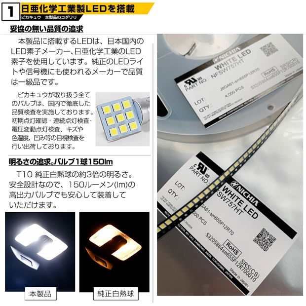 即納】【メール便可】 ホンダ WR-V［DG5］対応 室内灯用LED T10 日亜