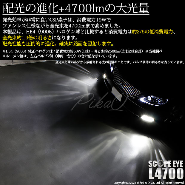 即納】レクサス LS460［40系 前期モデル］対応 フォグランプ用LED SCOPE EYE L4700 LEDフォグキット LEDカラー：ホワイト6500K  バルブ規格：HB4 LED専門店 ピカキュウ 本店