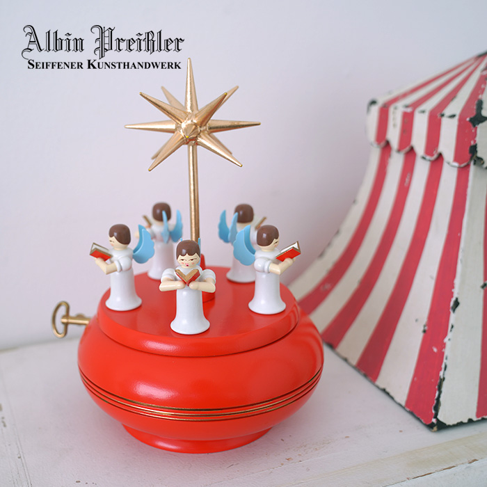 クリスマス オルゴール ドイツ Albin Preissler (アルビン・プライスラー) 天使の聖歌隊とスター レッド 木製
