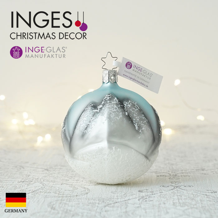 クリスマスツリー オーナメント ドイツ INGE-GLAS MANUFAKTUR（インゲ・グラス）ガラス デコレーションボール  雪の積もったマウンテン柄 冬山 山脈 8.5cm _[100212] s60 | ブランドから探す,クリスマス | ピカキュウhome