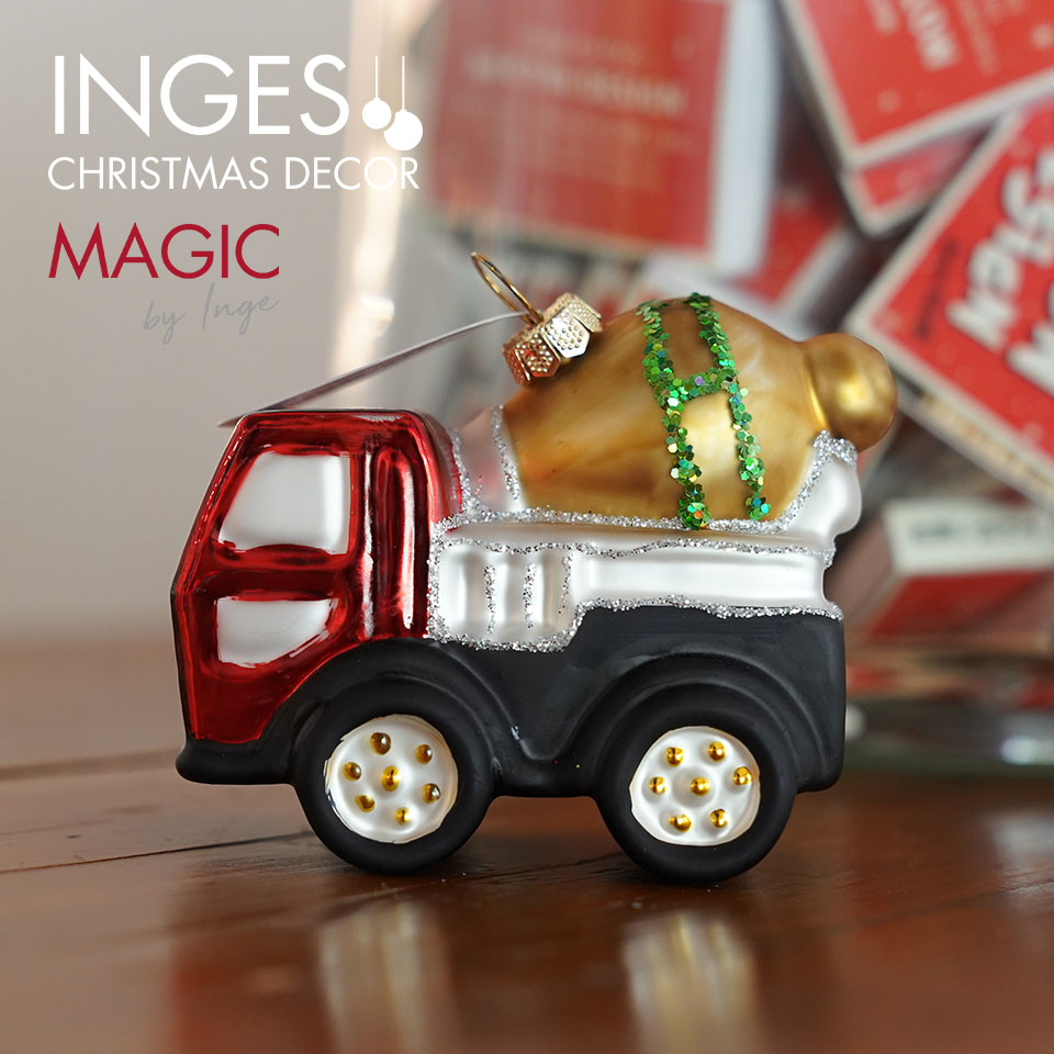 クリスマスツリー オーナメント ドイツ INGE-GLAS MAGIC ショベルカー 掘削機 イエロー 7.5cm