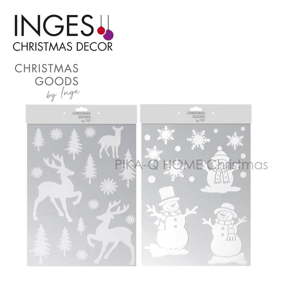 クリスマスツリー オーナメント INGE-GLAS GOODS ウインドウステッカー 雪だるま トナカイ 雪の結晶 窓飾り ホワイト 40cm［700000087］