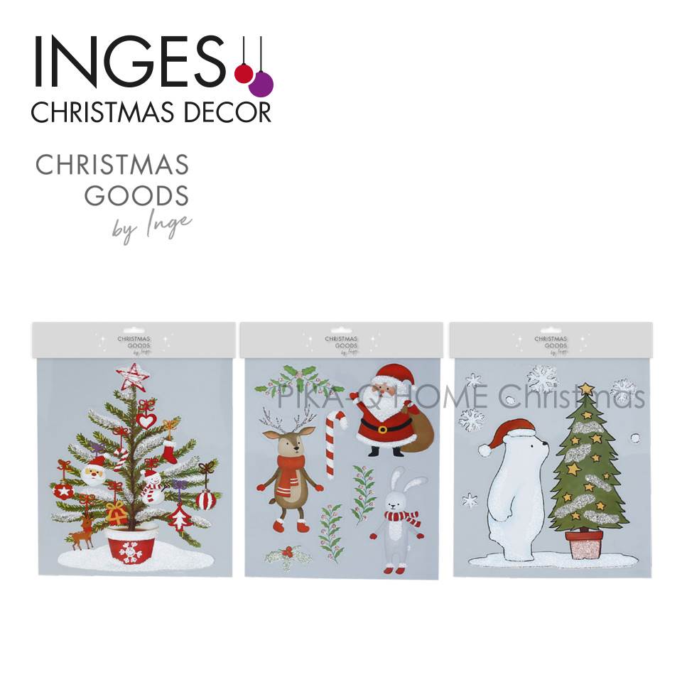 クリスマスツリー オーナメント INGE-GLAS GOODS ウインドウステッカー サンタクロース トナカイ 窓飾り マルチカラー 28.5cm［700000601